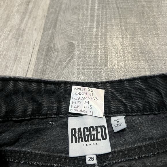 Ragged Jeans Womens 26 Black Wide Leg Distressed Raw Hem High Rise Flared Denim - Picture 6 of 6